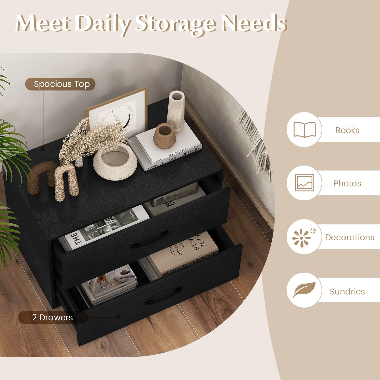 Horizontal Stackable Dresser, 2-Drawer File Cabinet with Anti-Tip Kits ...