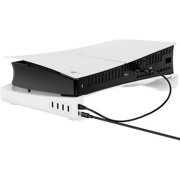 Horizontal Stand for PS5 Slim with 4-Port USB Hub, Base Holder for PS5-Slim Disc & Digital Edition, Desktop Bracket with 4 USB 2.0 Ports for Charging Extension Port