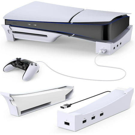 Horizontal Stand for PS5 Slim Console, Base Stand Accessories Compatible with PlayStation 5 Slim Disc & Digital Edition Console(White)