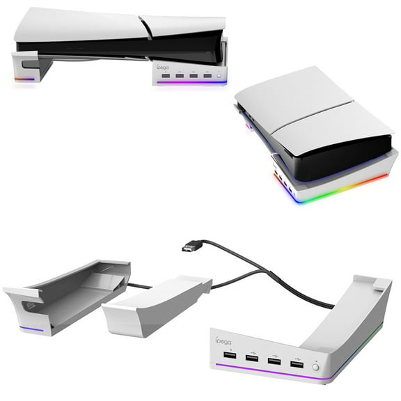 Horizontal Stand for for PS5 Slim Console Disc/Digital ,with RGB Light and 4 USB Hubs