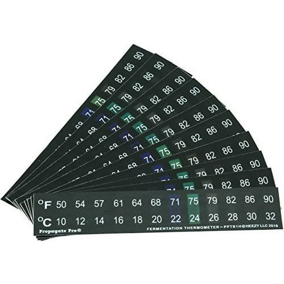 Horizontal Stick On Thermometer Strip, Digital Temperature Display for Fermenting, Brewing, Wine, Beer, Kombucha or Aquariums. 50-90F (10-32C) Adhesive Sticker 10 Pack (10)
