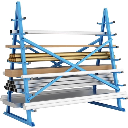 Horizontal Storage Rack 5ft. x 3ft. x 5 1/2ft. 2000LBS Lumber Large Capacity Rack, Plywood, Pipe, Metal Trim Storage Adjustable Space, Garage, Shop, Blue