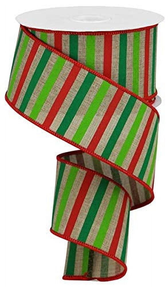 Horizontal Stripe Christmas Ribbon on Royal : Burlap Red Green 2.5" X 100 Feet (33.3 Yards)