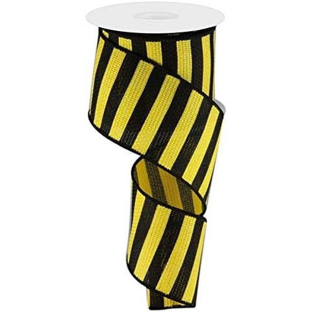 Horizontal Stripe Edge Ribbon 10 Yards (Yellow, Black, 2.5 Inch