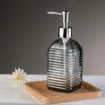 thumbnail image 1 of Horizontal Stripe Glass Soap Dispenser, 350ml Press Pump Bottle for Shampoo, Shower Gel & Liquid Soap, 7 Colors - Clear, Purple, Gray, Blue, Pink, Orange, Green, 1 of 6