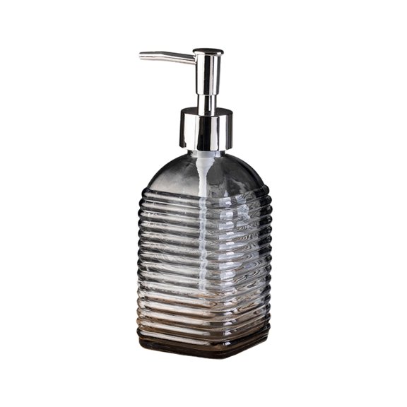 Horizontal Stripe Glass Soap Dispenser Bottle, Press Type Pump Liquid Soap Container for Hand Soap, Shampoo, Body Wash, Refillable and Durable Design