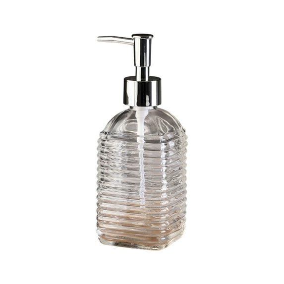 Horizontal Stripe Glass Soap Dispenser Bottle, Press Type Pump Liquid Soap Container for Hand Soap, Shampoo, Body Wash, Refillable and Durable Design