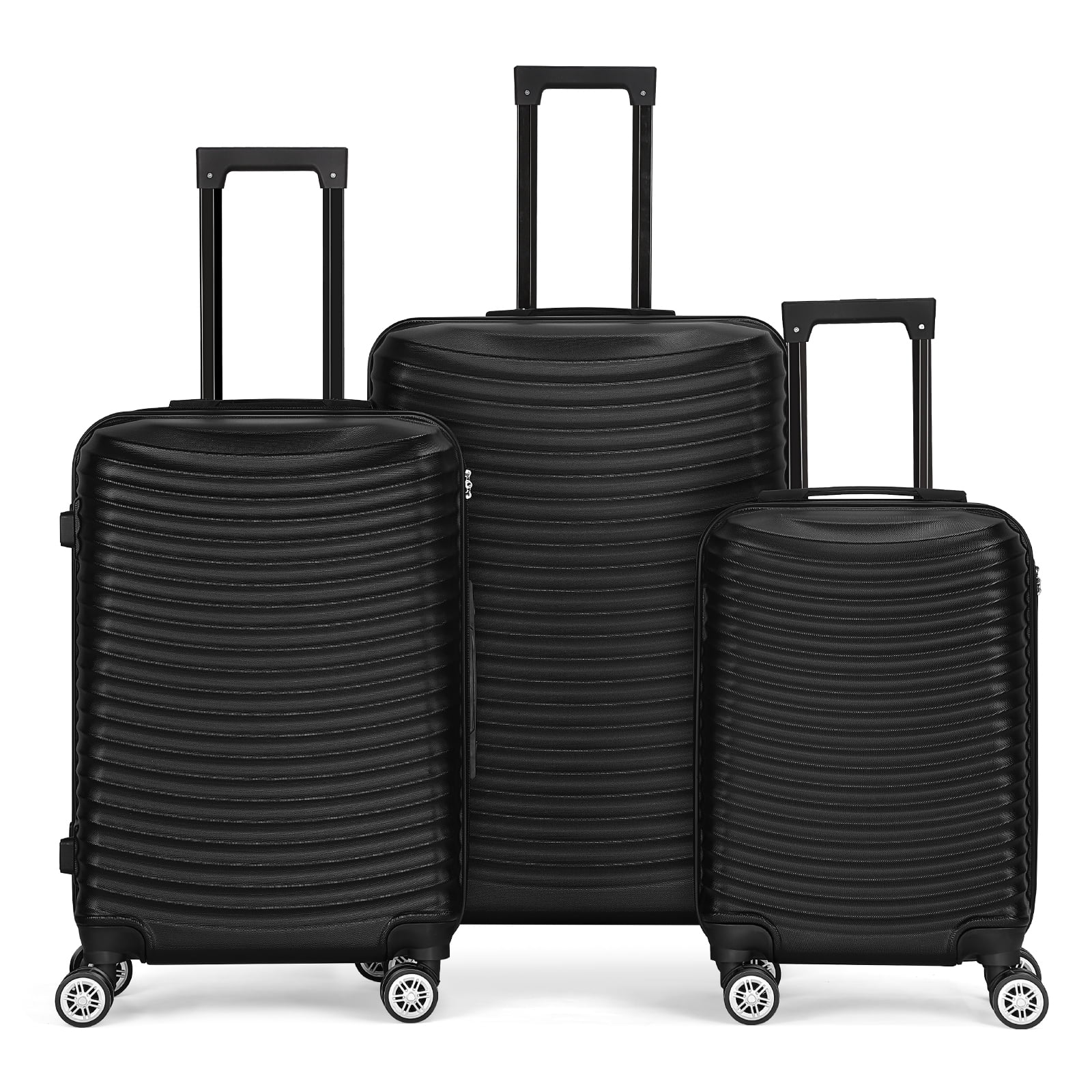 Horizontal Stripe Luggage ABS 3-Piece Set (20"+24"+28") Black