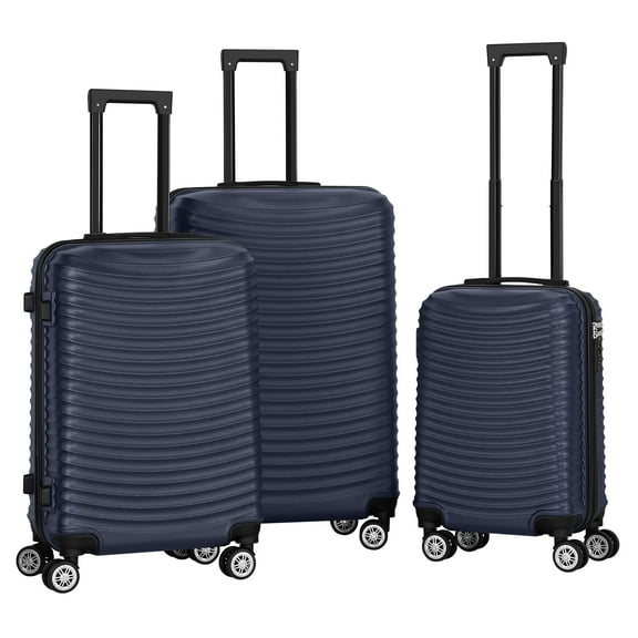 Horizontal Stripe Luggage ABS 3-Piece Set (20"+24"+28") Blue