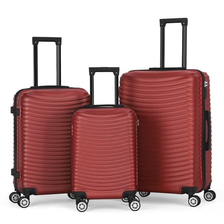 Horizontal Stripe Luggage ABS 3-Piece Set (20"+24"+28") Red