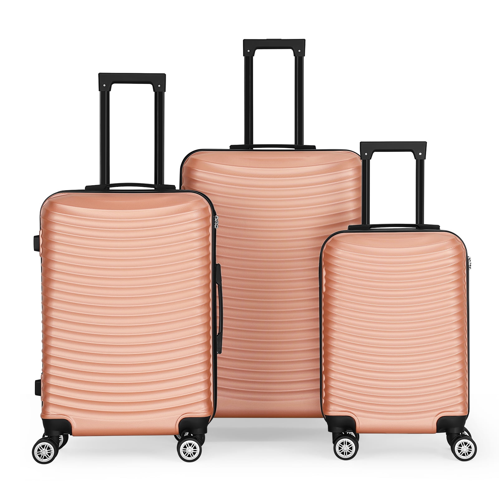 Horizontal Stripe Luggage ABS 3-Piece Set (20"+24"+28") Rose Gold