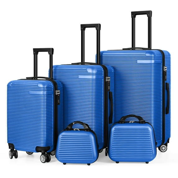 Horizontal Stripe Luggage Travel 5-Piece Set Blue