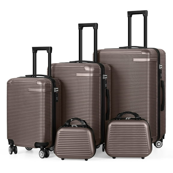 Horizontal Stripe Luggage Travel 5-Piece Set Brown