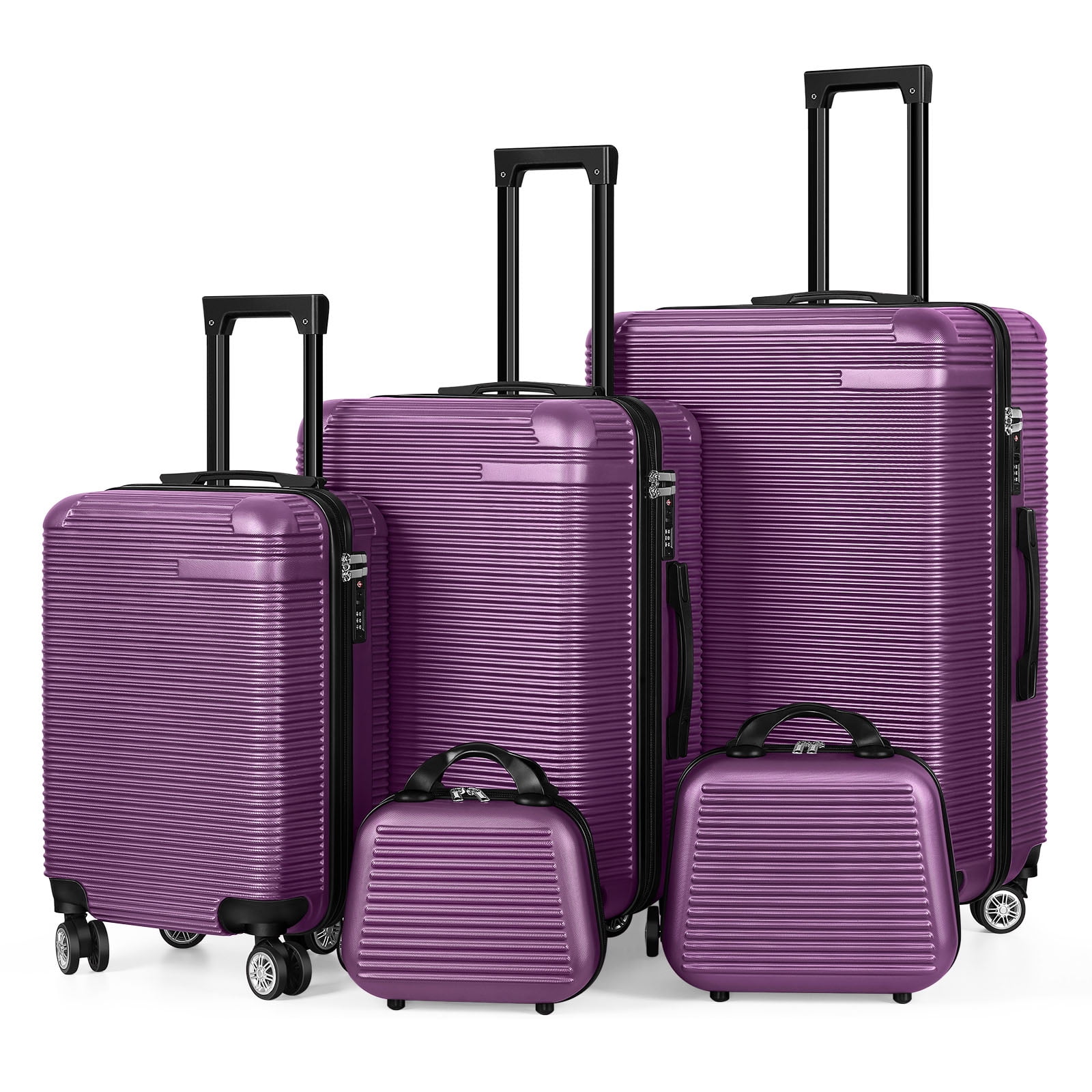 Horizontal Stripe Luggage 5-Piece Set - Purple Suitcases - Walmart.com