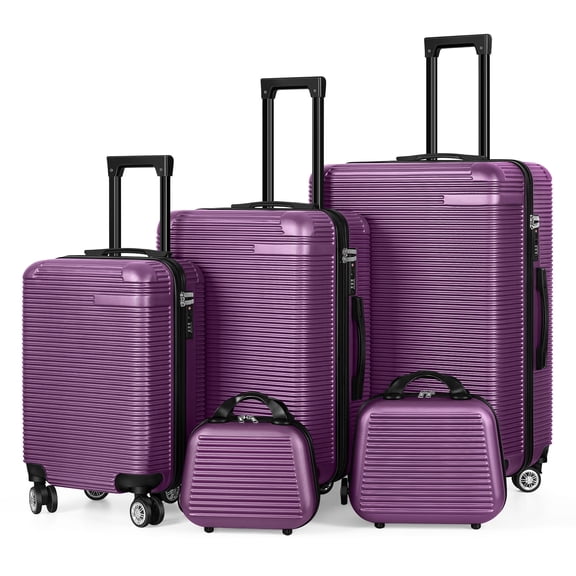 Horizontal Stripe Luggage Travel 5-Piece Set Purple