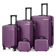 Horizontal Stripe Luggage Travel 5-Piece Set Purple