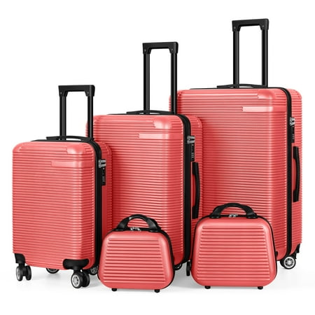 Horizontal Stripe Luggage Travel 5-Piece Set Red