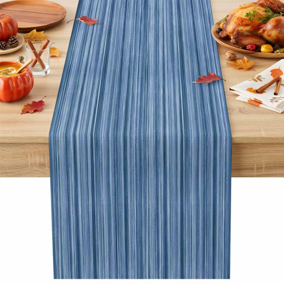 Horizontal Stripe Table Runner 13x36 Inch Vintage Minimalist Denim Blue Textured Cotton Linen Dining Table Runner Ideal for Dresser Kitchen Coffee Tables - Machine Washable