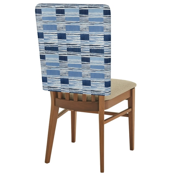 Horizontal Stripes Chair Back Covers Set of 8 Abstract Coastal Indigo Dye Lines Removable Dining Chair Slipcovers Washable Seat Protector for Restaurant Party Banquet Kichen Decor