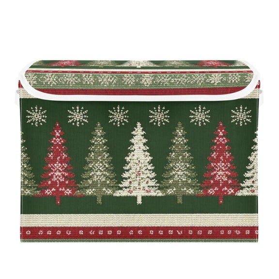 Horizontal Stripes with Christmas Tree Knit Foldable Storage Bins with Lids Handles Collapsible Storage Containers Tote Boxes 16.5 x 12.6 x 11.8 inches