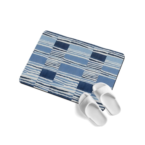 Horizontal Stripes Soft Diatomaceous Earth Mat, Abstract Coastal Indigo Dye Lines Absorbent Bath Mat Non Slip Rubber Backed Quick Dry Doormat Fit Under Door for Bathroom Kitchen 16"x24"