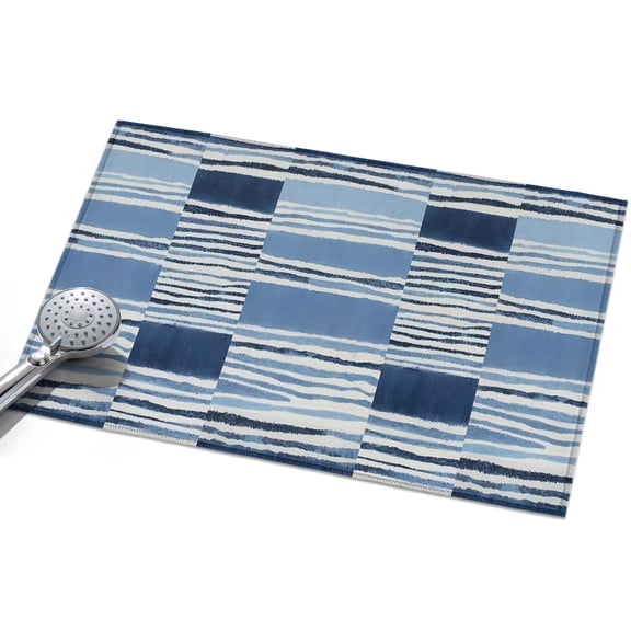 Horizontal Stripes Washable Area Rug 2 x 3 ft Abstract Coastal Indigo Dye Lines, Soft Non Slip Rugs Stain Repellent Indoor Felt Carpet for Living Dining Room Bedroom Home Office