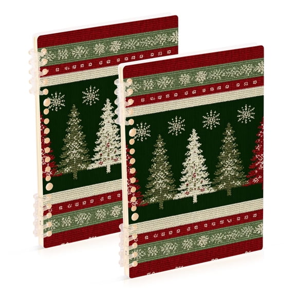 Horizontal Stripes with Christmas Tree Knit Notebook Detachable Coil Notebook Diary Plan Book A5 Size 60 Pages 1 Pack