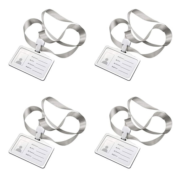 4X Horizontal Style Aluminum Alloy ID Card Holder with Lanyard Neck for Women and Men Business Work Card Holders