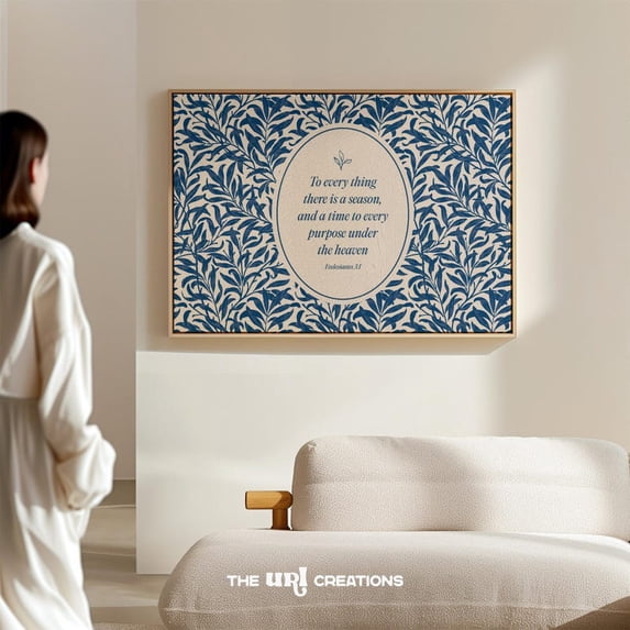 Horizontal Vintage Christian Ecclesiastes 3:1 Navy Blue Decor, Unframed Canvas 12x16in