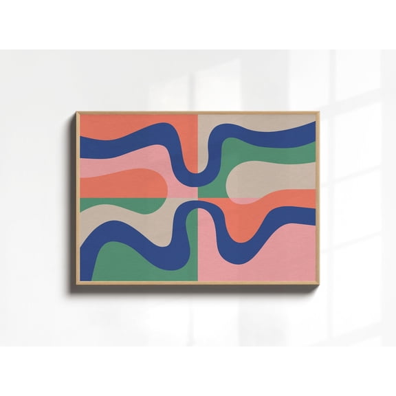 Horizontal Wall Art, Mcm Wall Art, Colorful Mid Century Modern Wall Art Decor, Midcentury Above Couch Abstract Art, Wall Art389, Unframed Canvas Size 16x24