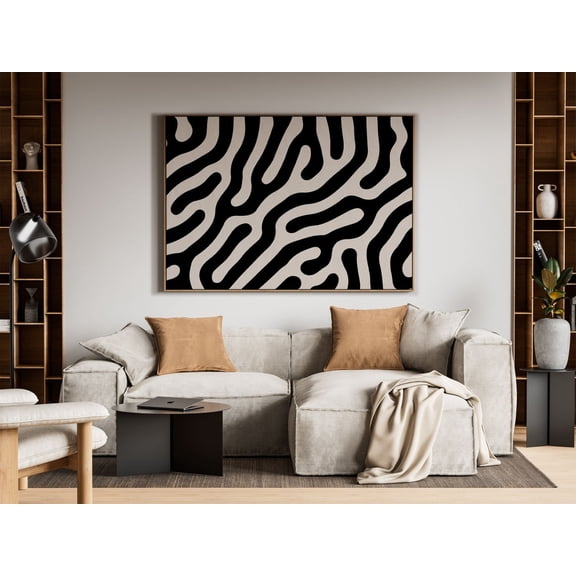 Horizontal Wall Art, Neutral Abstract Wall Art, Minimalist Black And Beige Poster, Above Couch Art, Trendy Wall Art Above Bed Art, Stretched Canvas Size 16x24