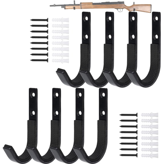 Horizontal Wall Mount Gun Rack, Heavy Duty Steel Gun Storage Hooks with Soft Padding, Holds Rifles, Shotguns, Bows and Swords, Black