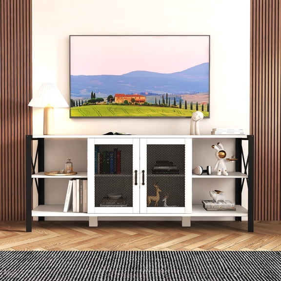 Horizontal Wood & Metal Design - Withstands TV Weight - Bedroom Use - Keeps Decoratives Tidy
