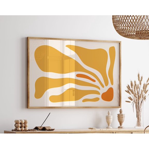 Horizontal Yellow Abstract Wall Art Print, Unframed Paper Poster 24x36in