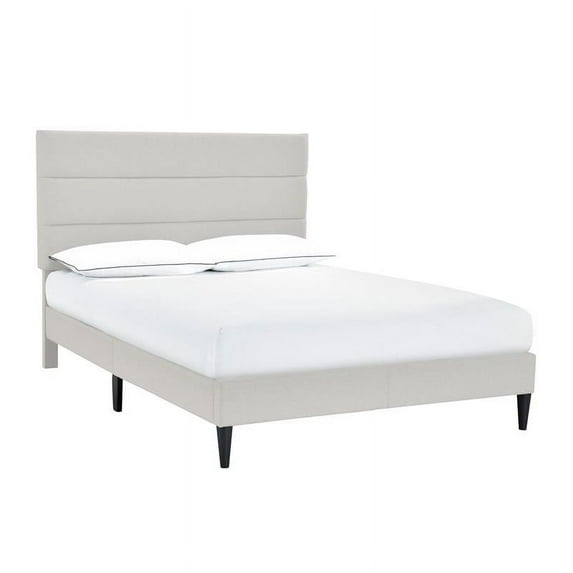 Horizontally Channeled Full Upholstered Platform Bed in Light Gray