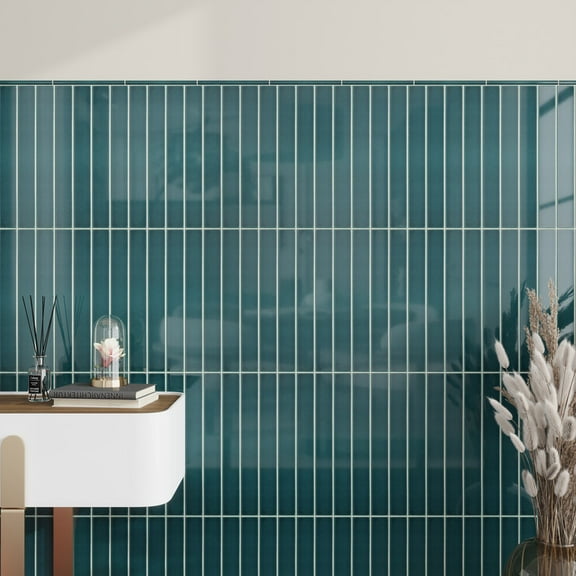 Horizonte 0.5 x 8 in. Glossy Emerald Petrol Blue Ceramic Pencil Trim Wall Tile (0.27 sq ft/case) - 10 Pack