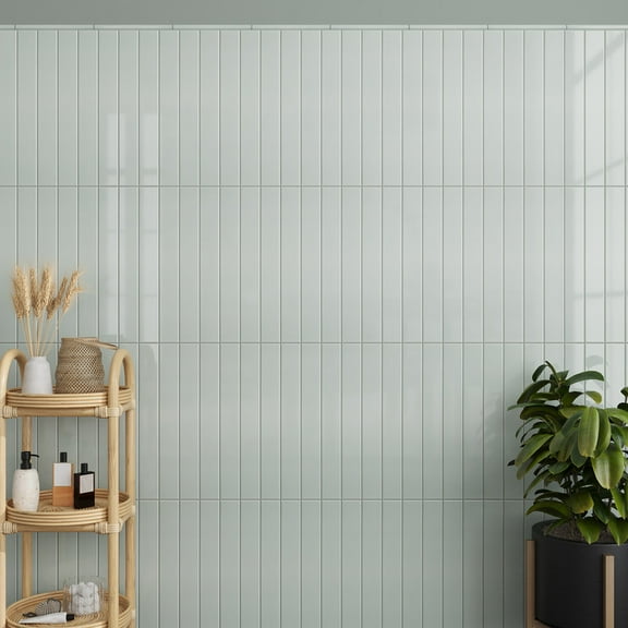 Horizonte 0.5 x 8 in. Glossy Pastel light Blue Ceramic Pencil Trim Wall Tile (0.27 sq ft/case) - 10 Pack