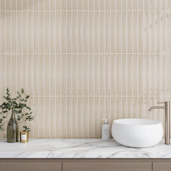 Horizonte 2 x 16 in. Glossy Alabaster Beige Ceramic Deco Subway Wall Tile (10.76 sq ft/case) - 50 Pack