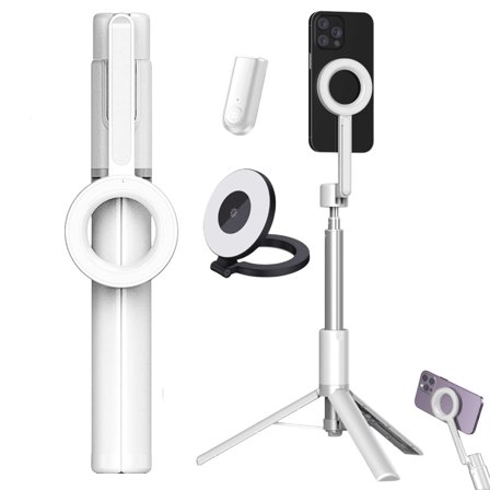 Horizum 57" Magnetic Phone Tripod with Light & Remote, 360° Rotating Selfie Stick Stand for iPhone, Travel Vlogging, Video Recording, Content Creation, Portable Tripod
