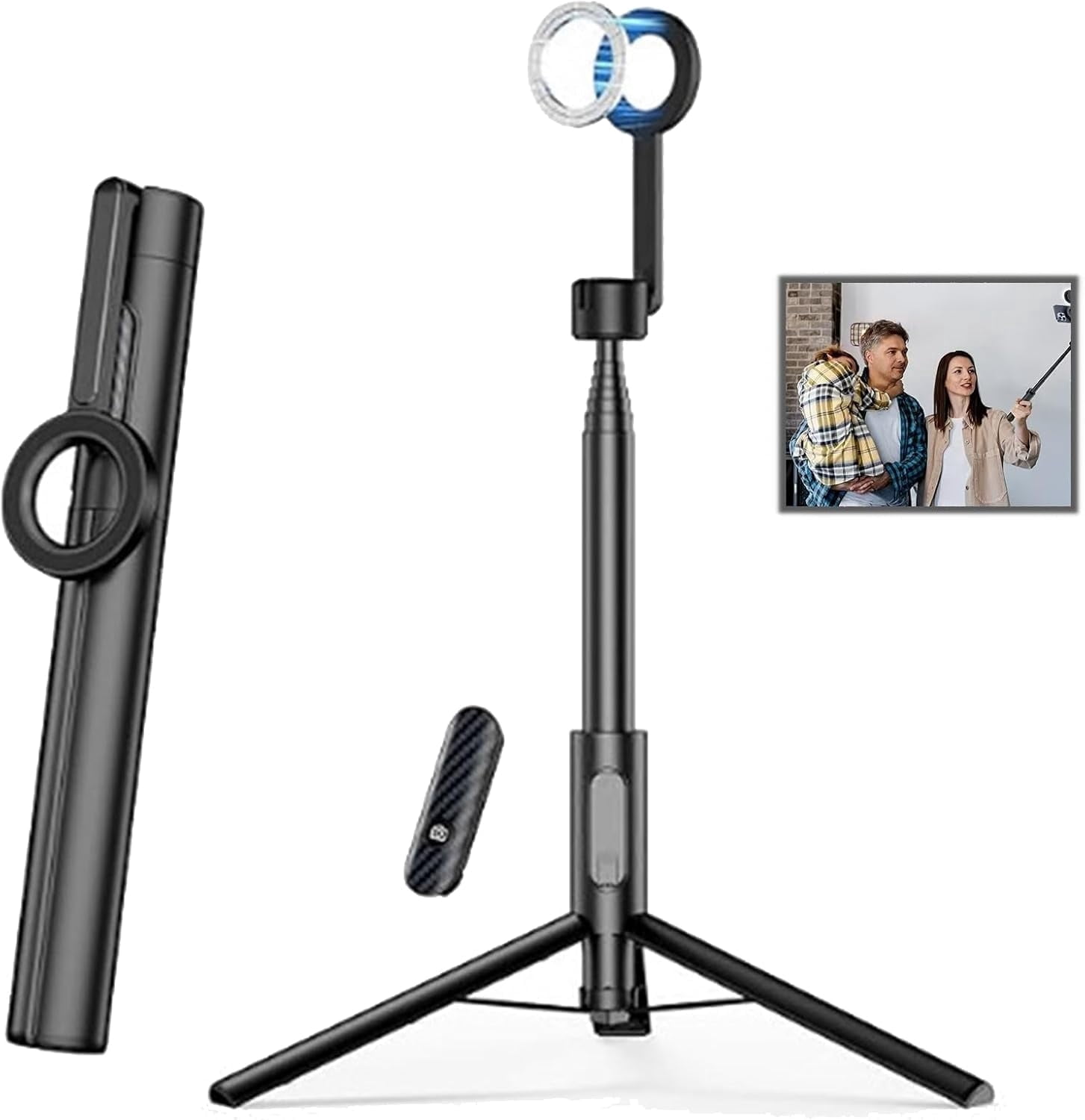 JEBTBFZE Magnetic Phone Tripod with Bluetooth Remote, Extendable Selfie Stick Tripod, 360° Rotation & Quick Release Mount, Universal for Phones(black