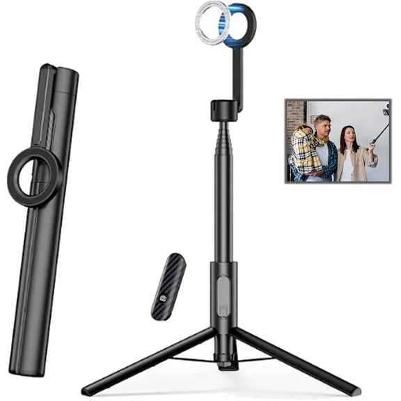 JEBTBFZE Magnetic Phone Tripod with Bluetooth Remote, Extendable Selfie Stick Tripod, 360° Rotation & Quick Release Mount, Universal for Phones(black