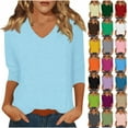 thumbnail image 1 of Horkkom 3/4 Length Sleeve Womens Tops Casual V Neck Solid Color Undershirts Soft Comfy Plain T Shirts L, Gifts for Women, 1 of 7