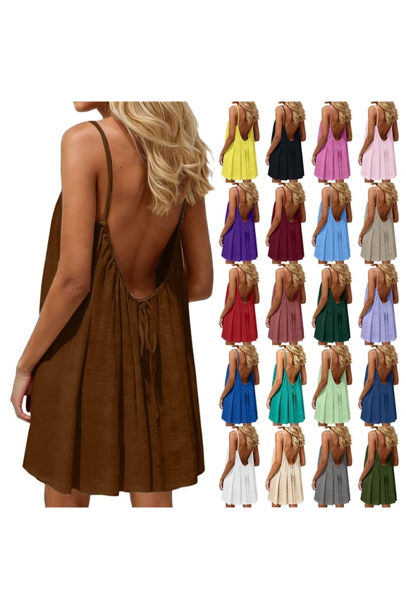 Backless Dresses for Women Summer Cami Mini Dresses Casual Beach Vacation Sundresses M