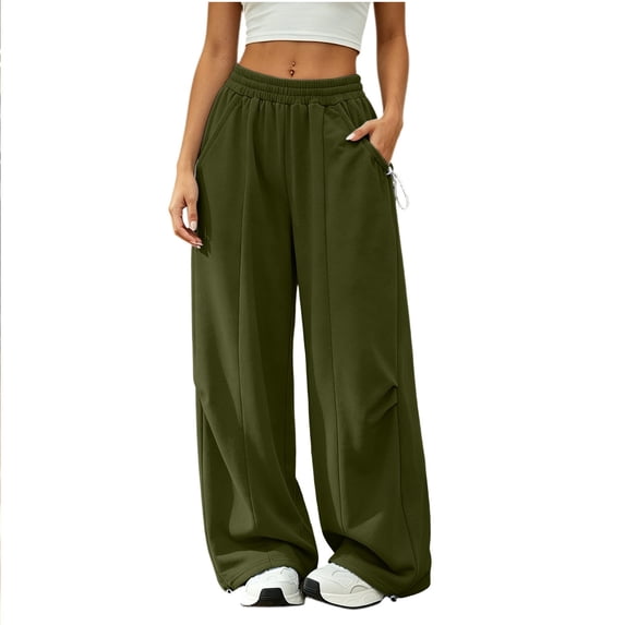 Horkkom Baggy Sweatpants Solid Color Oversized Wide Leg Sweatpants for Women Soft Casual Fall Pants with Pockets L