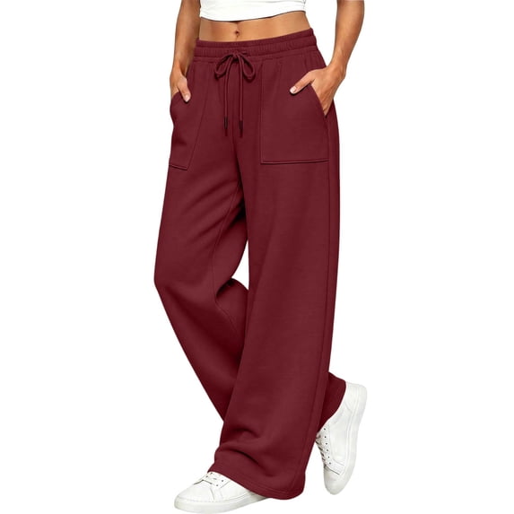Horkkom Baggy Sweatpants Wide Leg Solid Color Casual Drawstring Pants Soft Comfy Daily Sweatpants with Pockets S