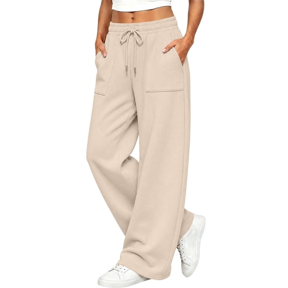 Horkkom Baggy Sweatpants Wide Leg Solid Color Casual Drawstring Pants Soft Comfy Daily Sweatpants with Pockets XL