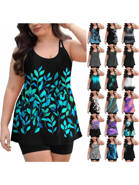 Bathing Suit for Women Two Piece Camisole Topss with Pad Swim Shorts Tankini Swimsuits Summer Beach Swimsuit XXL