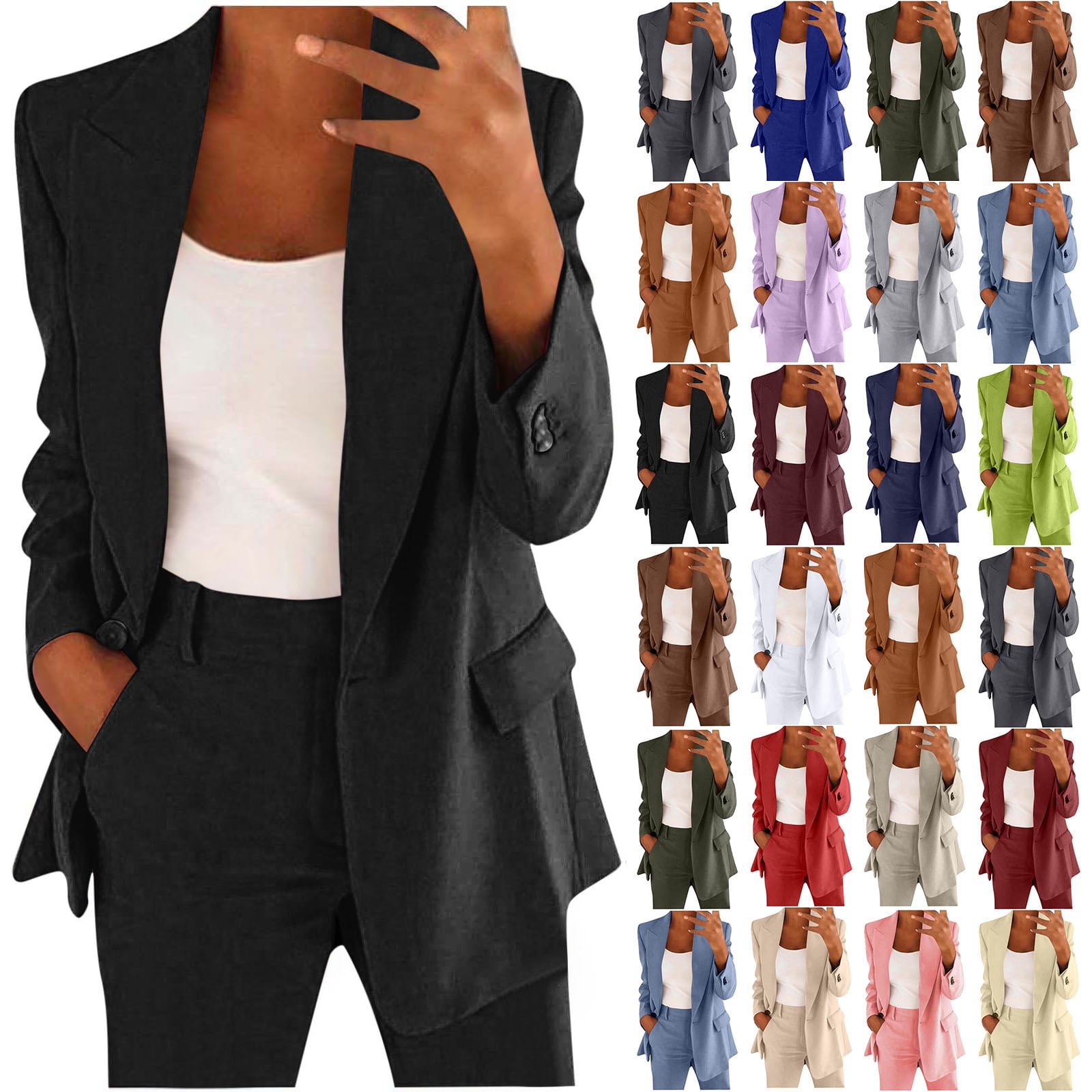 Horkkom Blazer Sets Women 2 Piece Outfits Plus Size Thin Two Piece Sets ...