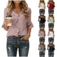 thumbnail image 1 of Horkkom Blouses for Women Dressy Casual Solid Color Half Sleeve Tops Ruffle V Neck Blouses L, 1 of 10