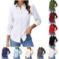 thumbnail image 1 of Horkkom Blouses for Women Dressy Casual V Neck Solid Color Long Sleeve Button Down Shirts Button Up Work Tops XL, 1 of 6